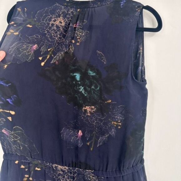 Babaton Aritzia Women's Floral Silk Benedict Sleeveless Shirt Dress Navy Medium - Picture 11 of 13
